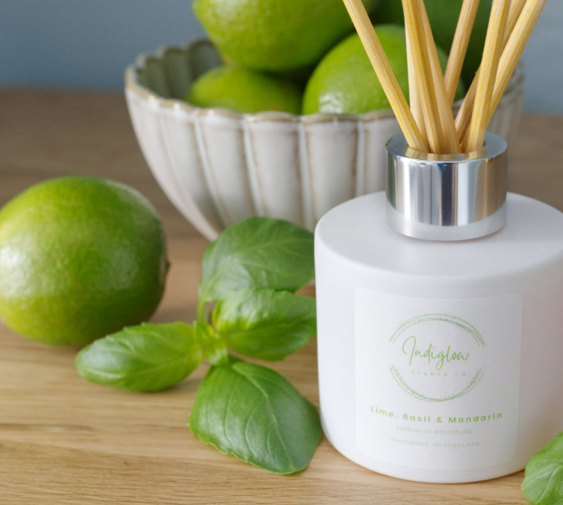 Mandarin Reed Diffuser Lime, Basil & Mandarin Essential Oil Reed Diffuser, 110ml – Indiglow ...